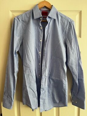 HUGO Slim Fit Dress Shirt Blue 39 / 15.5 Easy Iron Long Sleeve Spread Collar